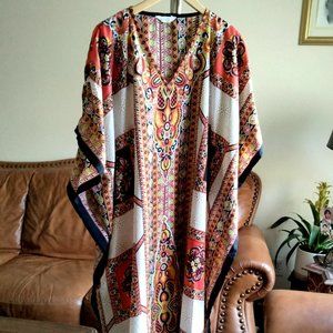 GIPSY BLUE Kaftan Beach Cover Up Tunic Colorful Maxi Dress OS